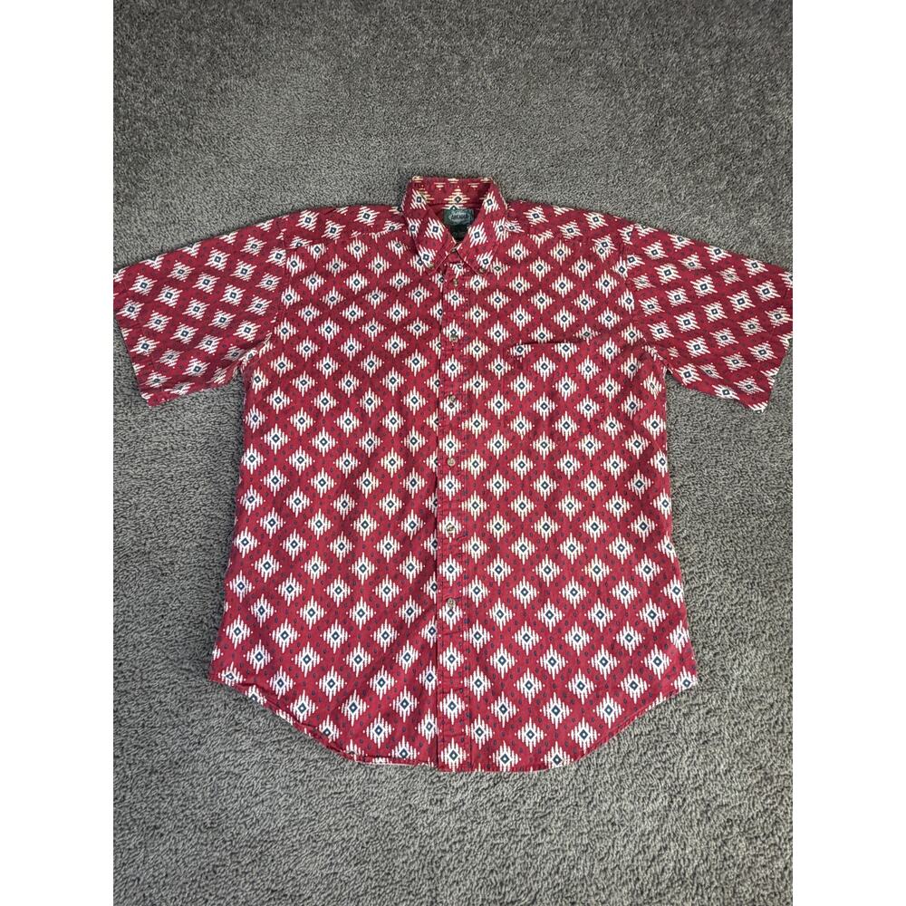 VTG Arcadia Shirt Mens L Red Southwestern Short Sleeve Button Up Casual Pockets